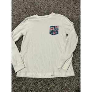 Cc22 Vineyard Vines Kids Long Sleeve White Pocket‎ T-Shirt Floral Back Print
